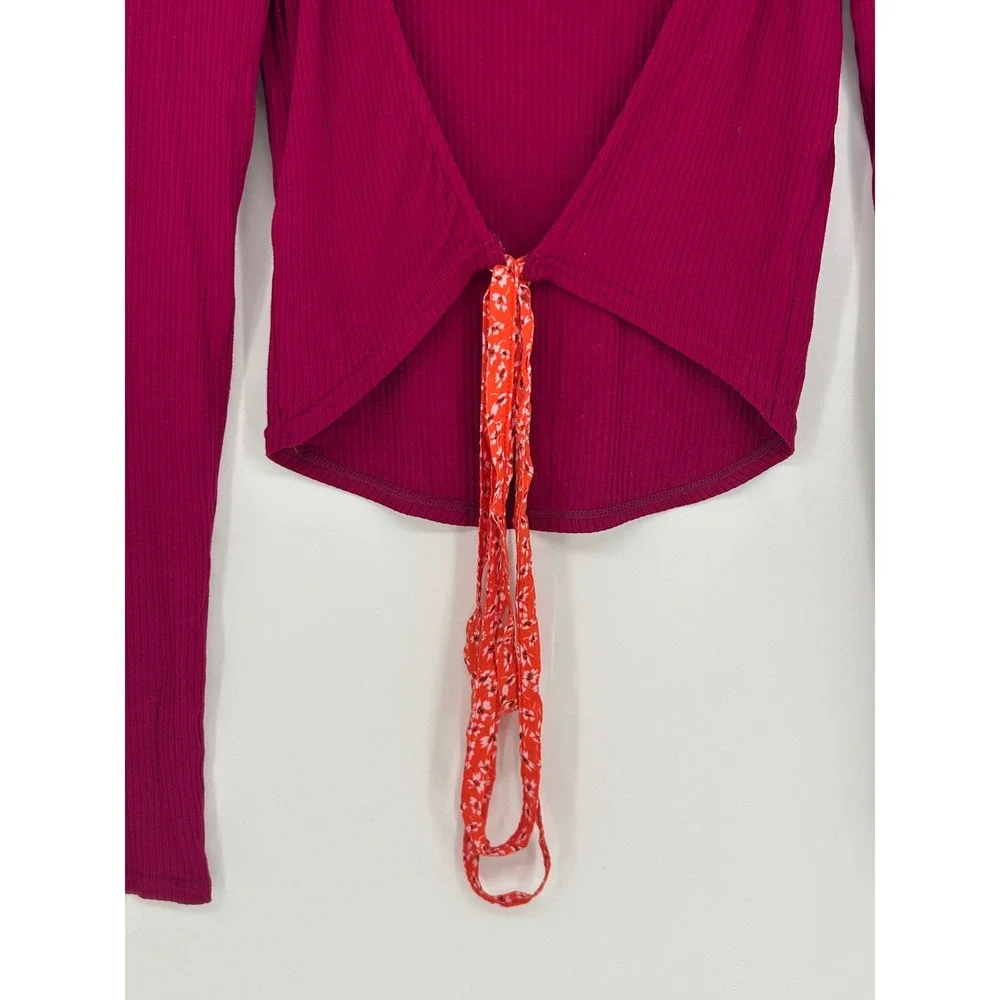 Free People Women's Night Out Red Long Sleeve Shirt Top‎ OB1167433 Size M